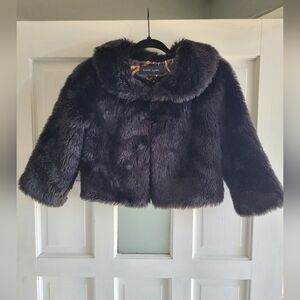 Black Rivet Faux Fur Jacket - Black, Size Small